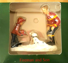 2002Village Square NIB Fireman &amp; Son 2 Dogs Not just Christmas Village F... - $14.00