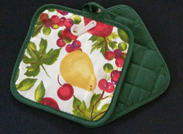 FRUIT theme POTHOLDERS Set of 2 Apple Pear Cherry Green Red Kitchen NEW - $7.99
