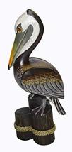 19" Tall Three Post Hand Carved Nautical Wood Pelican Statue Carving Sculpture A - $69.24