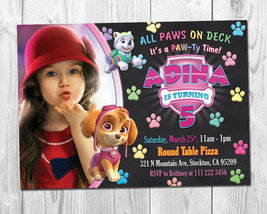 Girl Paw Patrol Photo Birthday Party Invitation / Skye Paw Patrol Invite - $8.99