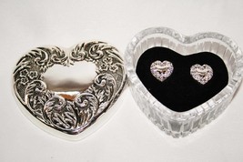 Avon Silver Plated Heart Treasures Gift Set Trinket Box & Earrings -NIB-  #1649 - $36.00