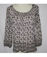 Joie Brown Cream Print Rayon Back Tie Blouse Small EUC   #1857 - $54.00