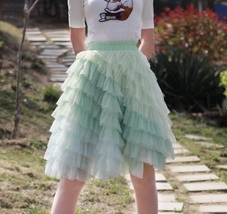 Women Girl Mint Short Tiered Tulle Skirt Knee Length Tulle Skirt Holiday Outfit