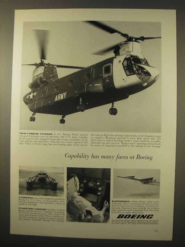 1963 Boeing Ad - Chinook, Hydrofoil, Planetary Landing - 1960-69