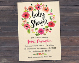 Baby Shower Invitation, Watercolor Flowers Invitation - $7.99