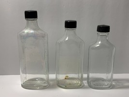 3 Vintage Medicine Pharmacy Bottles w/Lids Clear Glass Owens/Duraglas Embossed - $10.28