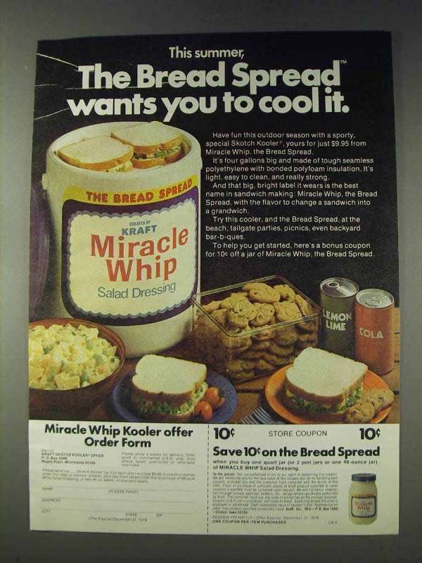 1978 Kraft Miracle Whip Ad - The Bread Spread - $14.99