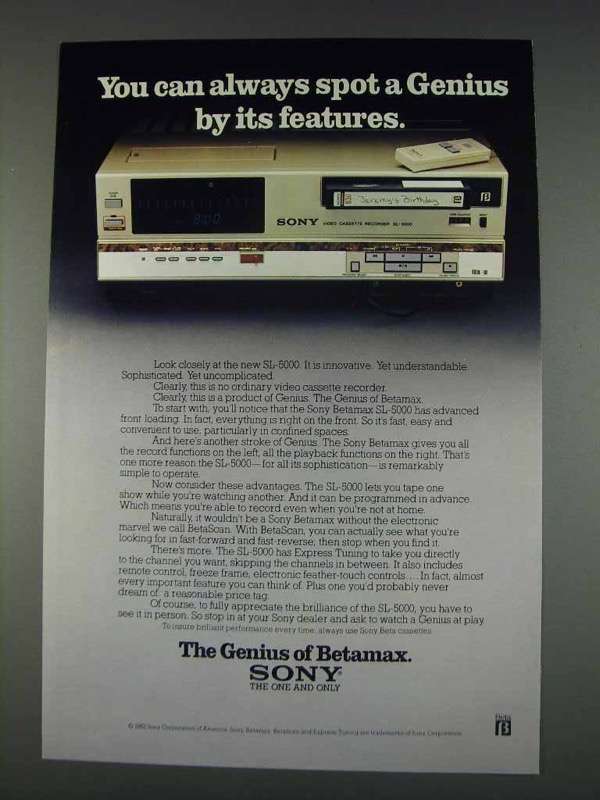 1982 Sony Betamax SL-5000 Ad - Spot a Genius - 1980-89