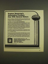 1985 GM General Motors Ad - Explore tomorrow's automotive frontiers now - $14.99