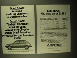 1987 Chrysler Dodge Omni and Plymouth Horizon Ad - $14.99