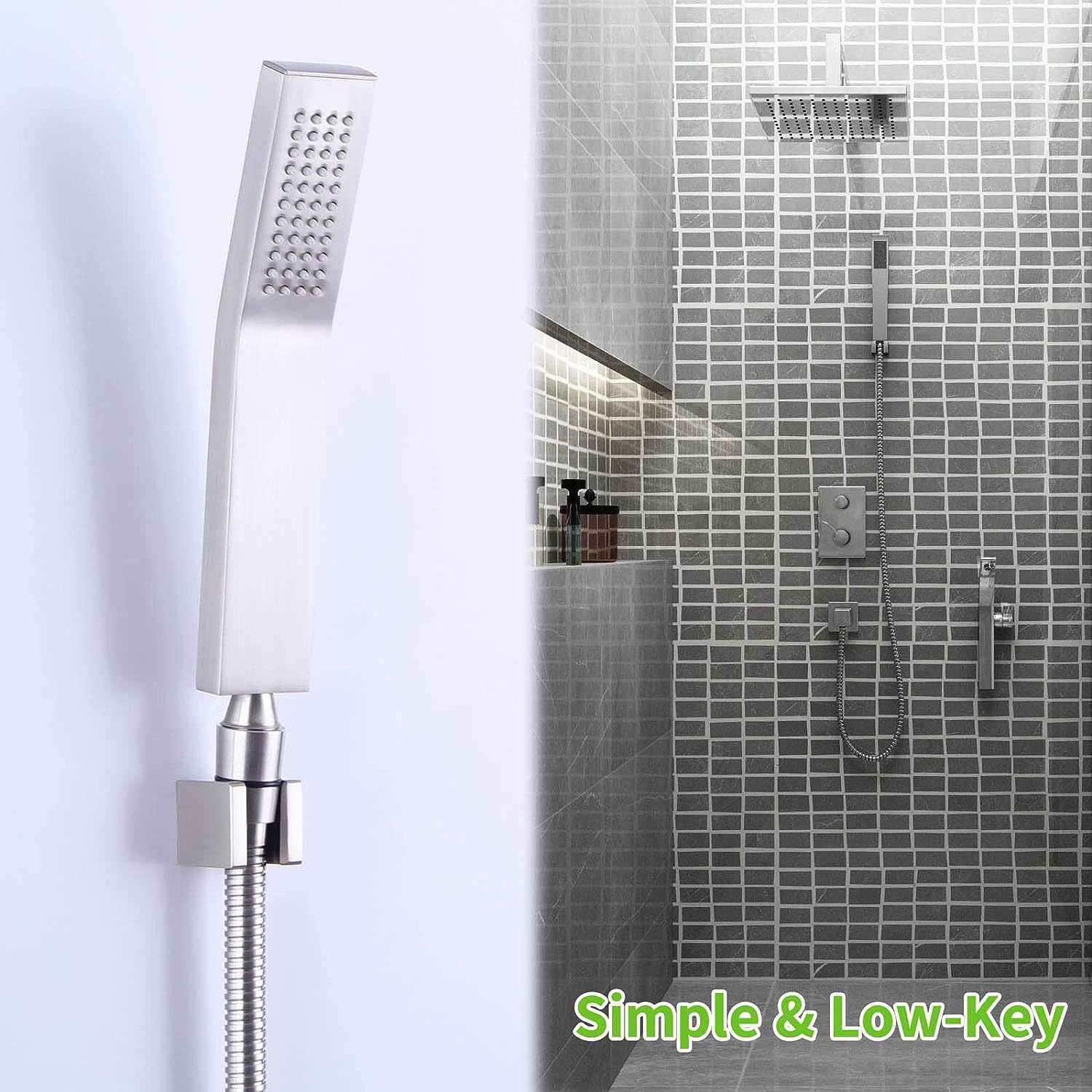 Handheld Shower Wand Holder, Angle Simple Brass Shower Handle, Brushed Nickel. Bath Accessory Sets