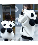 Women"s Winter Batwing Cartoon Panda Bear Fleece Hoodie Hooded Outerwear Coat Ja - $68.40