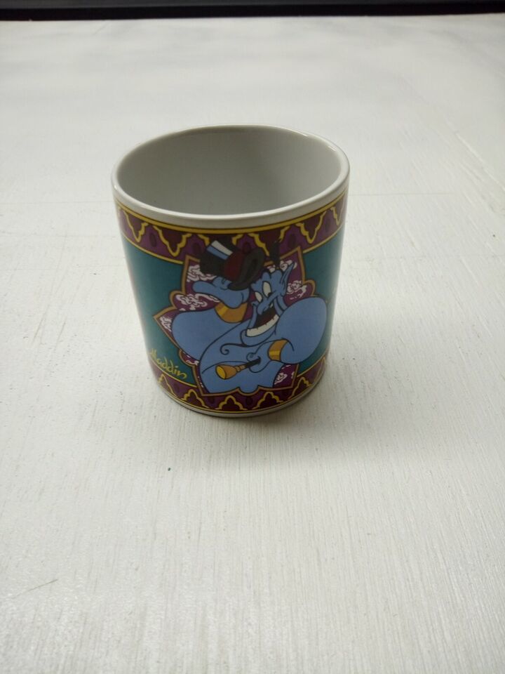 Vintage Disney Aladdin Coffee Mug Jasmine Genie & Abu Ceramic Cup 12 oz
