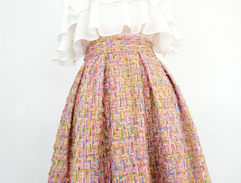 Pink Winter Midi Tweed Skirt A-line High Waisted Pink Midi Tweed Skirt Plus Size image 6
