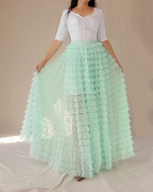 Women Mint Green Tiered Tulle Skirt High Waisted Tiered Long Tulle Skirt Outfit  image 8