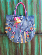 Women&#39;s handmade summer bag made of denim in patchwork style for every day. - $90.00