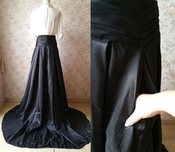 Black High low Maxi Pleated Taffeta Skirt Ball Prom Skirt Outfit Plus Size image 5