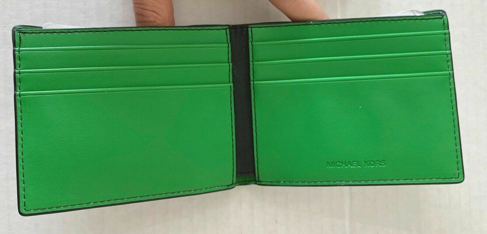 Michael Kors Cooper Slim Billfold Bifold Graphic MK Black Men's Wallet Green