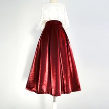 WINE RED Midi Pleated Skirt Outfit Vintage Inspired Satin Holiday Midi Skirts image 4