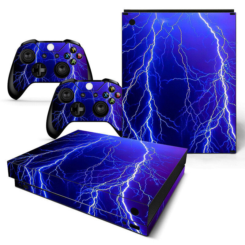 For Xbox One X Skin Console And 2 Controllers Thunder Lightning Decal Vinyl Wrap Faceplates 