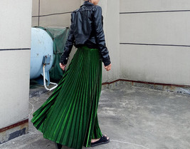 EMERALD GREEN A Line Long Pleated Skirt Womens Plus Size Full Pleated Skirts  image 2