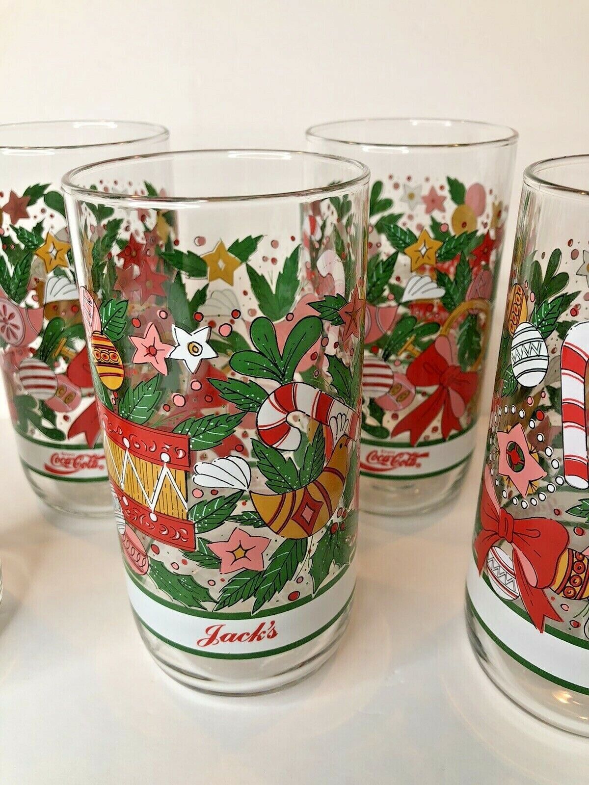 Vintage COCA-COLA Christmas Glasses, Holiday Pine Tree Tumblers, Holly  Berry Band, Coke Green Glass, Kitchen Glassware, Set of 4 