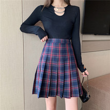 Navy Blue Plaid Skirt Knee Length Pleated Plaid Skirt Plus Size Plaid Midi Skirt
