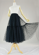 Black Tulle Midi Skirt Women A-line Black Polka Dot Midi Tulle Skirt Plus Size image 2