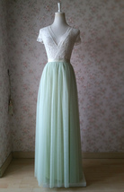 LIGHT GREEN Full Length Maxi Tulle Skirt Plus Size Wedding Bridesmaid Skirts