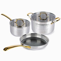 SHINEURI 3 Pieces Removable Handle Cookware Stackable Pots And