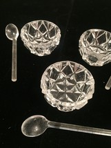 Vintage 50s tiny glass Salt Bowls and Spoons set (Made in Czechoslovakia)