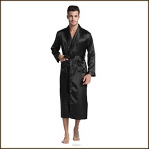 Black Gray And Wine Men's Long Sleeve Belt Tie Faux Silk Satin Bathrobe  image 3