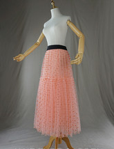 Peach Polka Dot Long Tulle Skirt Peach Tiered Tulle Skirt Holiday Outfit Plus image 6