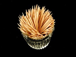 Glass Toothpick Holder, Vesica Ribs, Horizontal Bars, Diamond Points, TP... - $14.65