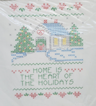 Vtg Stamped Cross Stitch Christmas Sampler Bucilla Home is the Heart of #63371 - $19.75