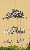 Three Owls Wind Chimes Windchimes Hanging Metal Acrylic Silver Color 28" High image 2