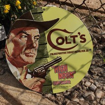 Vintage Colt's Police Positive Target Revolver Porcelain Gas & Oil Pump Sign - $125.00