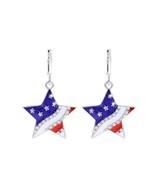 NEW Silver Patriotic Star Earrings American Flag 1 1/2&quot; Huggie Hoops - $11.88