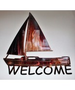 Sailboat Welcome Sign - Metal Wall Art - Copper 11&quot; x 18&quot; - $33.23