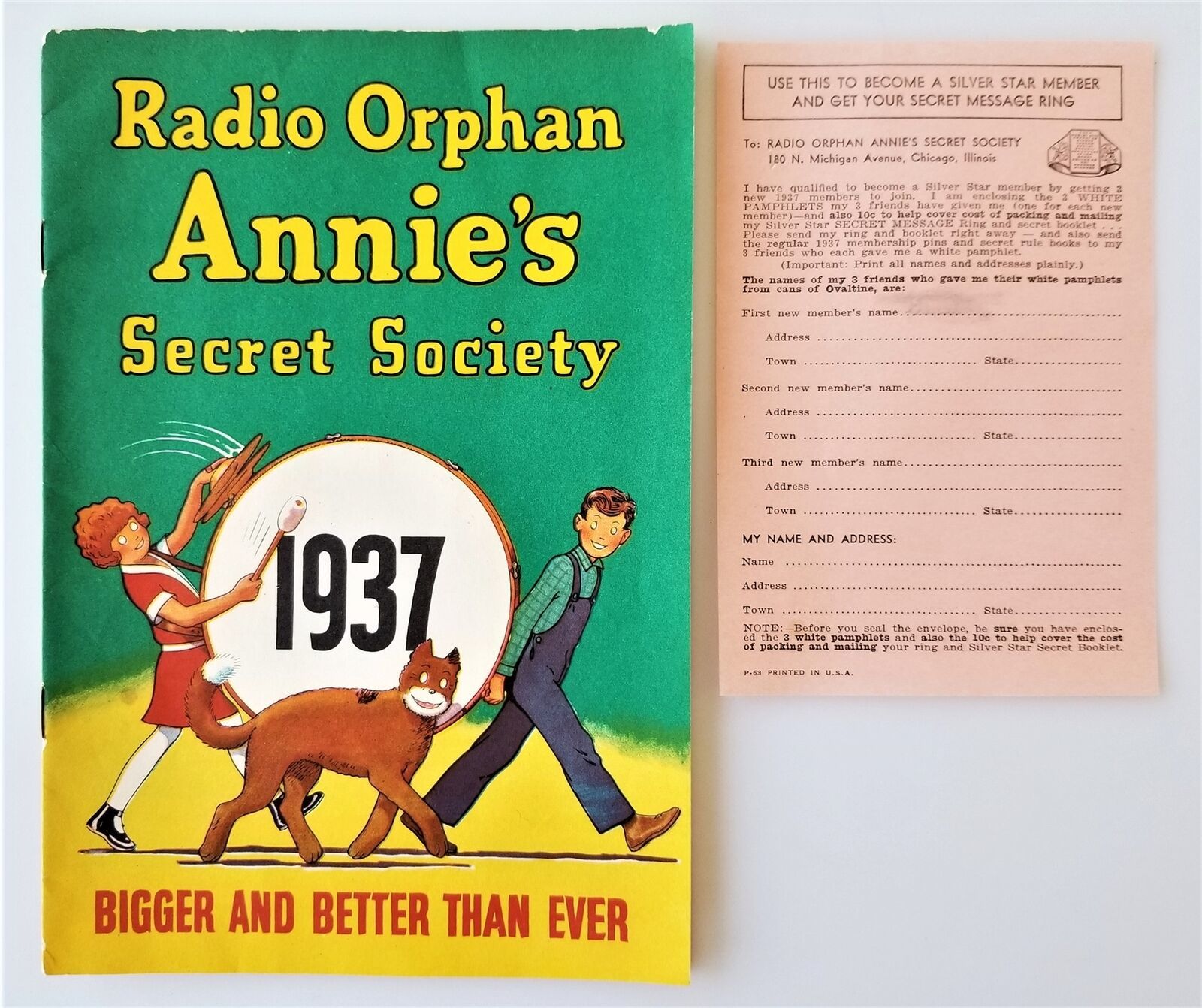 1937 antique RADIO ORPHAN ANNIE'S SECRET SOCIETY BOOKLET magazine w