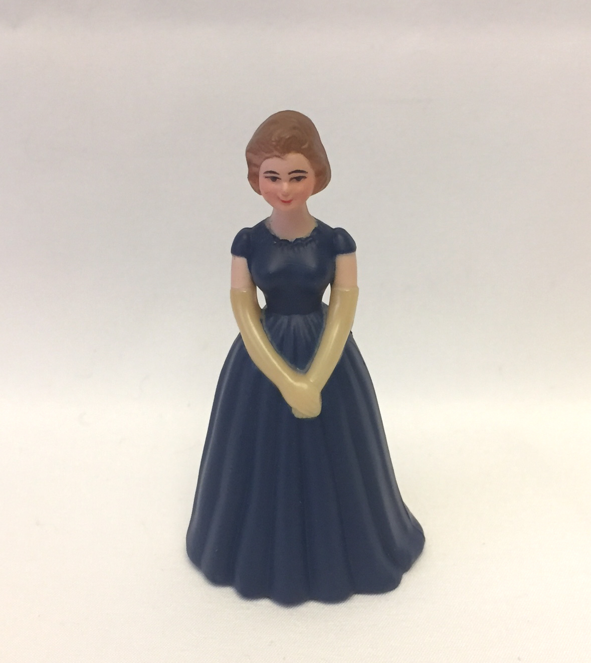 Vintage cake topper woman in blue dress bridesmaid plastic decoration
