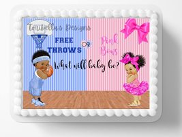 Gender Reveal Free Throws Or Pink Bows Basketball Theme Edible Image Edi... - $16.47
