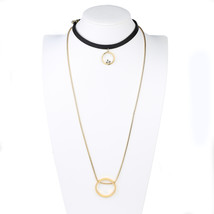 Black & Gold Tone Choker Necklace Combination With Circle Pendants - $31.99