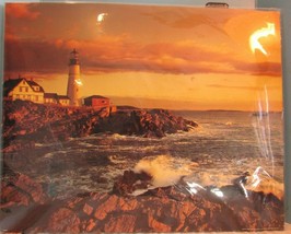 16 x 20&quot;  PRINT STONE WALL  LIGHTHOUSE  Sea Gulls  nautical SUNSET - $24.30