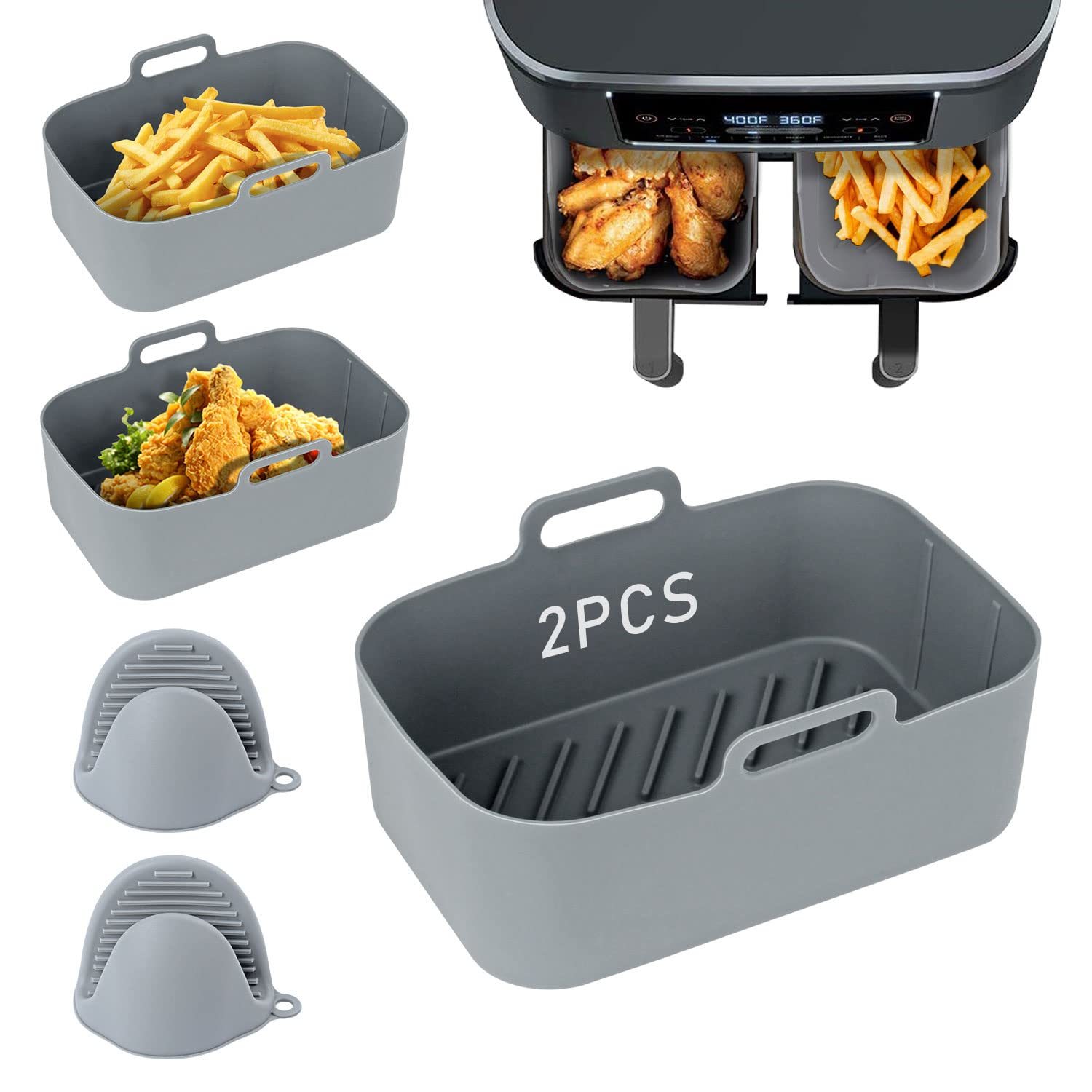 2 Pack Air Fryer Silicone Pot For Ninja Foodi Dz201/dz401 8qt