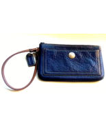 Coach Pebbled Leather Zip Wristlet Wallet Deep Blue - $35.63