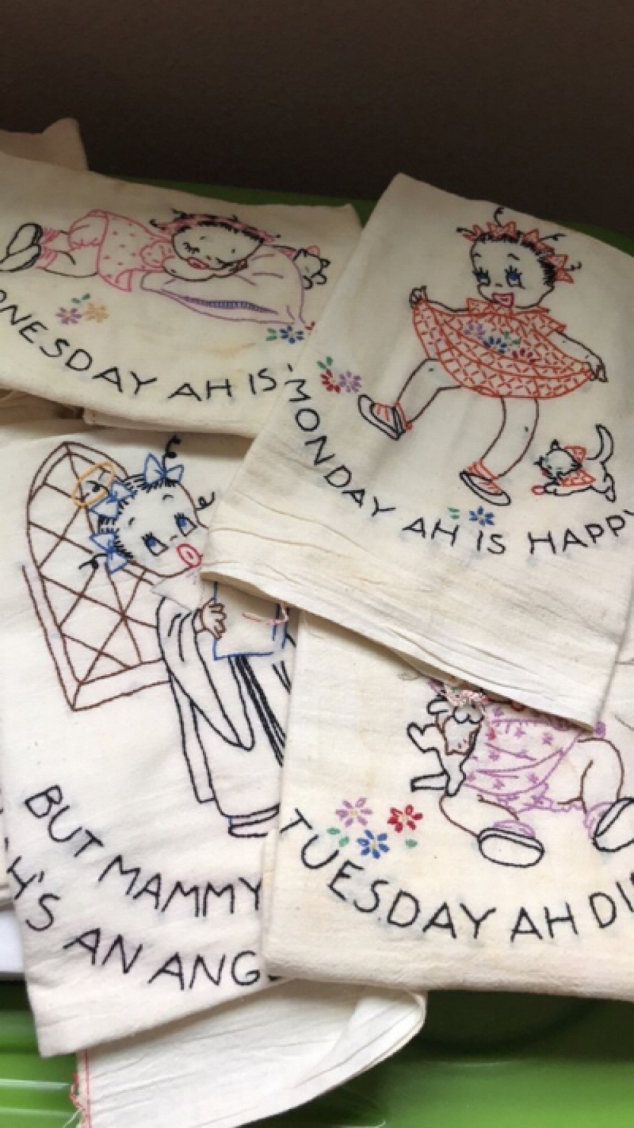 Primary image for Vintage tea towels 7 days of the week handmade 