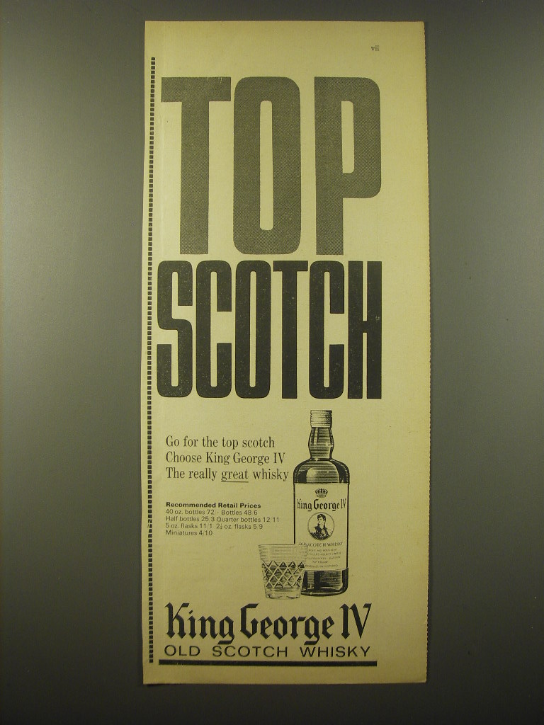 1965 King George IV Scotch Ad - Top Scotch - $14.99