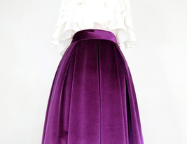 Women Winter Velvet Midi Pleated Skirt Brown Holiday Midi Pleated Skirt Plus image 9
