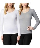 32° Heat Women&#39;s Long Sleeve Scoop Neck T-Shirt 2Pk Grey &amp; White Small S... - $22.99
